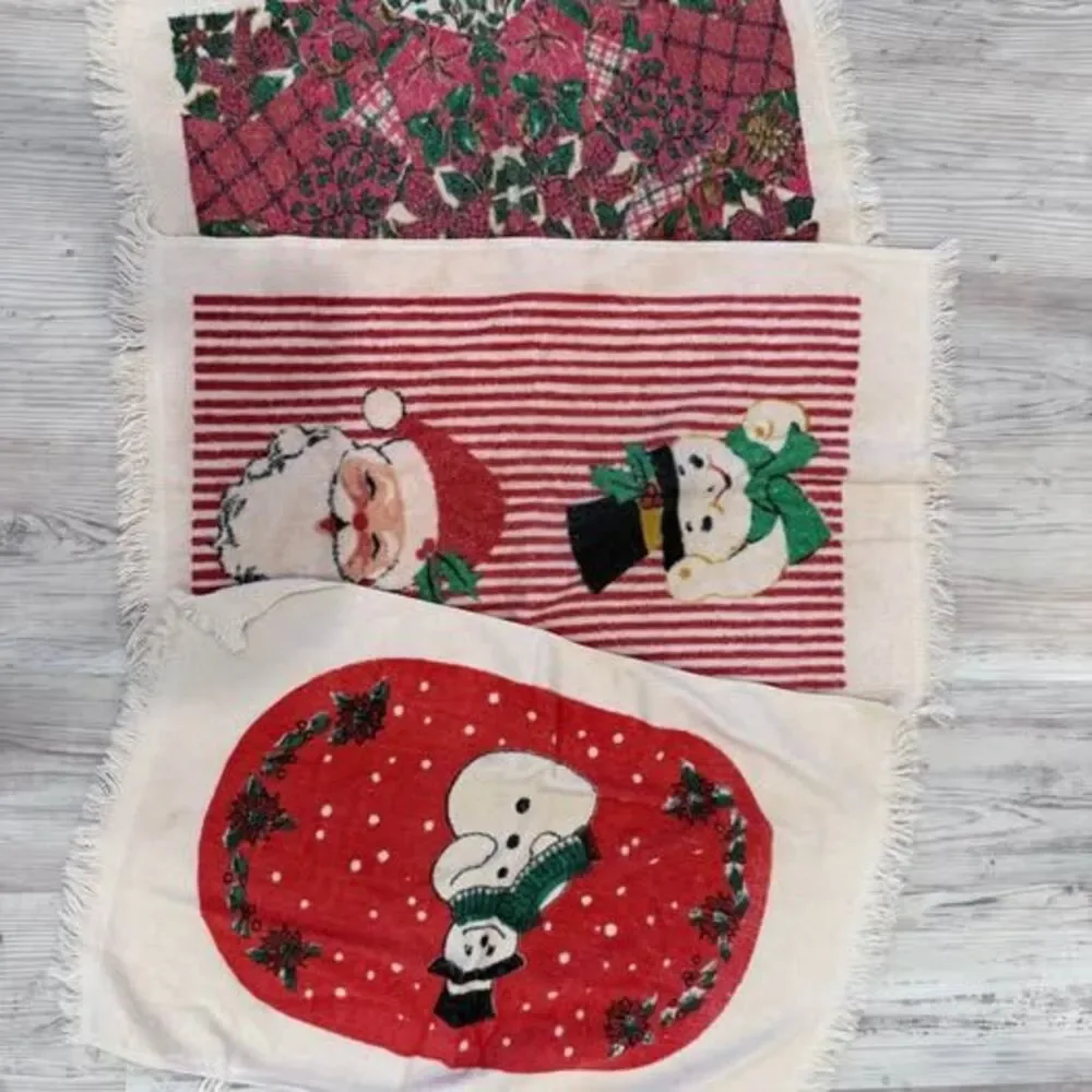 Set of 3 Vintage Christmas Fringe dish towels